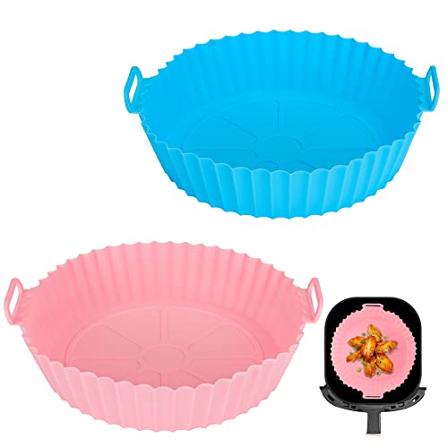 UUEMB 2 Piezas Olla de Silicona para Freidora de Aire, 7,9 Pulgadas Molde Silicona Cesta Freidora Aire Reutilizables Antiadherentes Accesorios Airfryer para Freidora de Aire Horno Microondas Horno