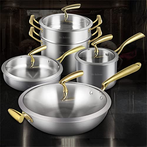 Juego de utensilios de cocina continental de acero inoxidable 304 de 9 piezas de vapor Wok de leche sartén utensilios de cocina (color : A, tamaño (A)