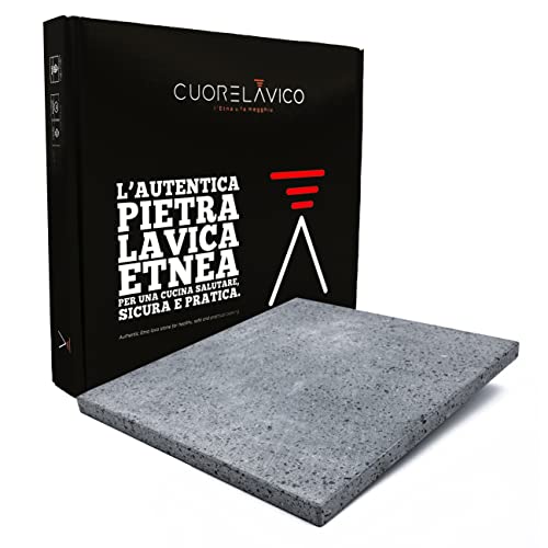 Cuore Lavico - Placa refractaria en piedra volcánica del Etna, ideal para pizza, medidas 39 x 35 x 2 cm, placa refractaria para horno eléctrico / gas y barbacoa. Made in Italy
