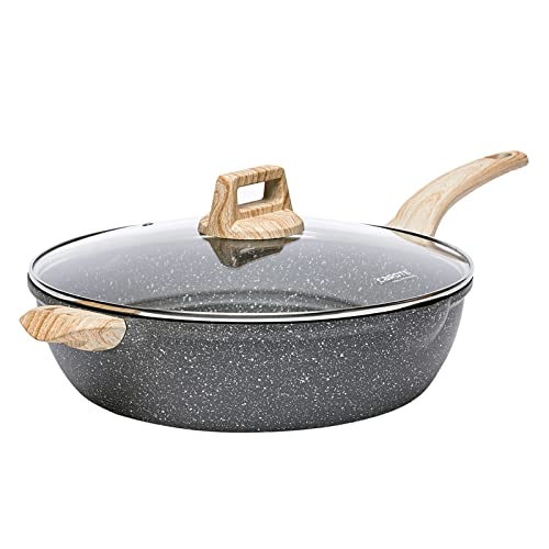 CAROTE Sartenes 32cm con Tapa, Wok Antiadherente Resistente, Mango Ergonómico Antiquemaduras, Forma Profunda,Apta Para Todo Tipo de Cocinas de Inducción, Sin PFOA, Plomo ni Cadmio