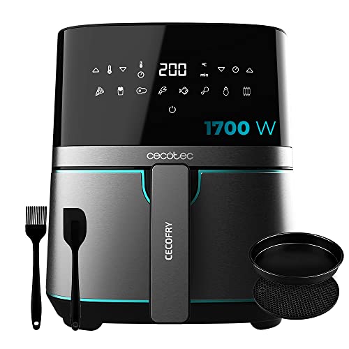 Cecotec Freidora sin Aceite de 5,5 L de Aire Caliente Cecofry Full InoxBlack 5500 Pro con Accesorios. 1700 W, Dietética y Digital, Táctil, Acabados en Acero Inox, 8 Modos, Pack de Accesorios