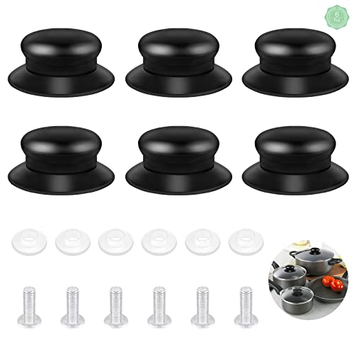 6 Pzs Pomos para Tapas de Ollas 60mm Perillas para Tapa de Cacerola Resistentes al Calor Universales Asas Mangos de Perilla para Olla de Repuesto con Tornillos y Juntas para Utensilios de Cocina Negro