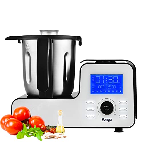 Venga! Robot de cocina multifuncional, tamaño compacto, 10 programas, con báscula y libro de recetas, 1500 W, blanco/negro, VG HA 3000