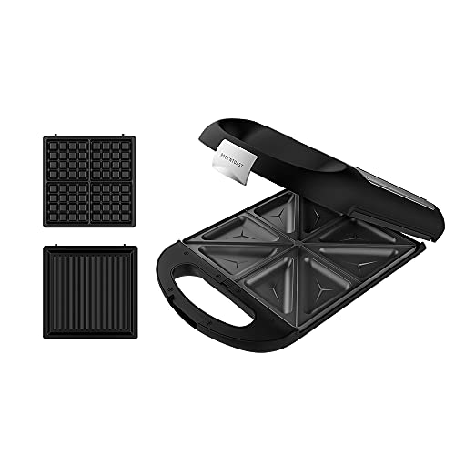 Cecotec Sandwichera Rock'nToast Family 3in1. 1500 W, Capacidad para 4 Sandwiches, Revestimiento Antiadherente, 3 Placas Intercambiables, Rapidez y Tostado uniforme, Acero Inox