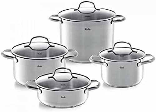 Fissler San Francisco - Juego de 4 ollas de acero inoxidable con tapa de cristal para inducción (3 cacerolas, 1 cacerola)