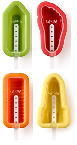 Lékué Set 4 Moldes Helados Icónicos de Silicona, 11.5 cm x 55 ml, Multicolor