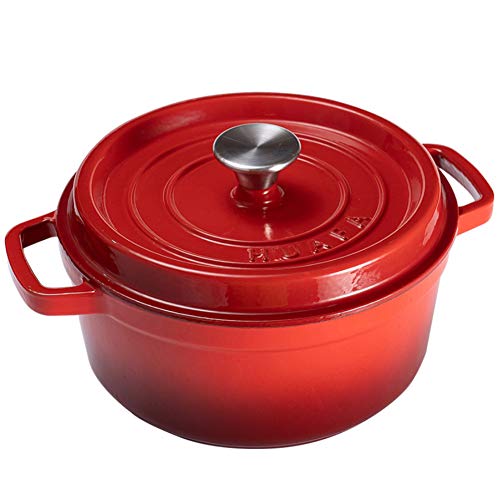 HUAFA Olla Cocotte Redonda con Tapa, Hierro Fundido, 28 cm,6,7 L,Todas Las Fuentes de Calor Incl. Inducción, Rojo Cereza (Rojo Cereza, 28cm)