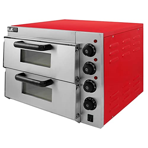 Horno de Pizza Eléctrico de 3000W | Horno para Pizza con Cámara Doble de Acero Inoxidable | Temporizador Audible con Alarma | Temperatura hasta 350℃ | para Cocinar Pizza, Pan, Lasaña, Pasteles+Tartas