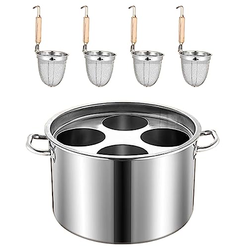 ILUKKY Olla para Pasta, Olla Comercial de Acero Inoxidable 4 Orificios con Colador, 40cm de Diámetro, Apto para Todo Tipo de Estufas, Soporte de Colador Extraíble