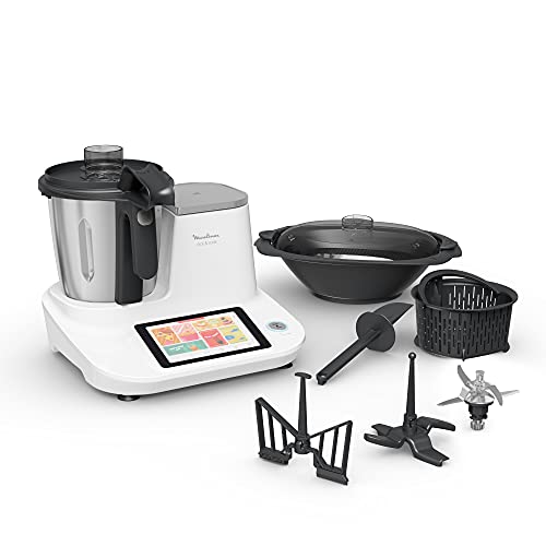 Moulinex Click&Cook HF5061 - Robot de cocina multifunción 3.6 l (Recetario, 10 programas automáticos, temperatura de 30 a 120 ºC, 12 velocidades, 1400 W, 32 funciones, báscula) Negro, Blanco