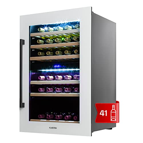 Klarstein Vinoteca, Nevera para Vinos con 2 Zonas Refrigeración, Botellero Puerta Cristal para Vino, Proseco, Expositor Interior y Exterior, Panel Táctil, 132 L., Vinoteca Capacidad 41 Botellas