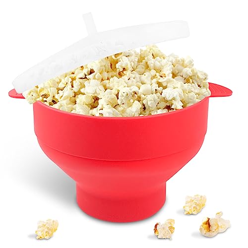 Fousenuk Popper de Palomitas de Maíz Para Microondas, Plegable Recipiente para Cocinar Palomitas con Tapa y Asa, Tazón de Palomitas de Maíz de Silicona, Palomitero Bowl sin Aceite Para Cocina