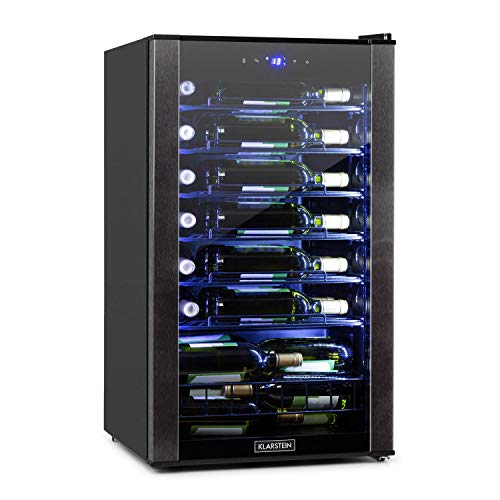 Klarstein Vinomatica nevera para vinos - capacidad para 36 botellas, 95 litros, temperaturas: 4-18 °C, clase G, panel táctil, 6 estantes de presentación, iluminación interior LED, aislado, negro