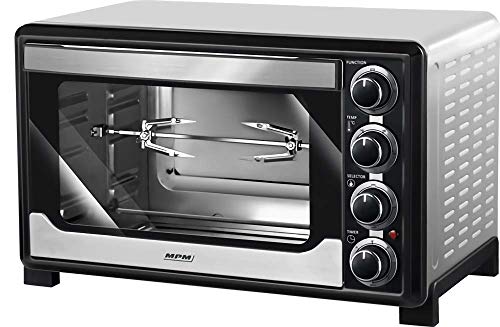 MPM MPE-06/T Horno Eléctrico de Sobremesa Convección 32 litros, Acero Inoxidable, Asador de pollo, Temporizador, Ajuste de Temperatura, 1600W