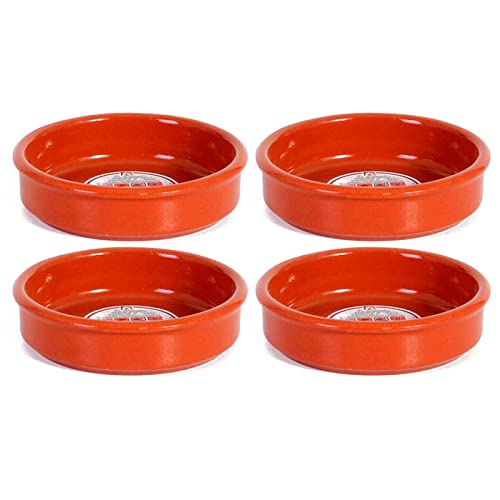 Tradineur - Pack de 4 Cazuelas redonda de barro - Apta para vitro y horno - Ideal para guisos y asados caseros – Ø 16 cm