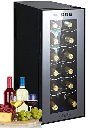 CAMRY Nevera para vino, 33 litros, 12 botellas, refrigerador de vino, minibar, con puerta de cristal, iluminación LED