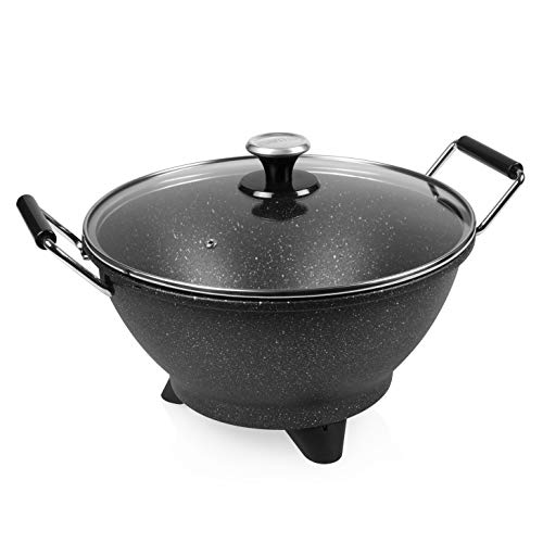 Princess Wok eléctrico Stir-Fry 162389, 1400 W, 7 litros, diámetro 35 cm, termostato ajustable con revestimiento de mármol, color negro