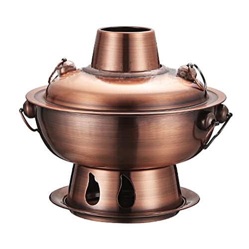 Carbón Clásico Cobre Olla Shabu Shabu, Acero Inoxidable Olla China Shabu Horno Olla Tradicional Olla De Sopa Utensilios De Cocina Para Casa Fiesta Reunión Familiar (24Cm),Red copper