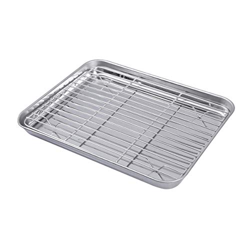 OQHAIR Juego de 4 Piezas de cm, microondas de Alambre para Horno con Chef para Hornear en casa, Medio Estante de Descanso, Plato Rectangular para Carne, asador, asador, una Parrilla XX. R