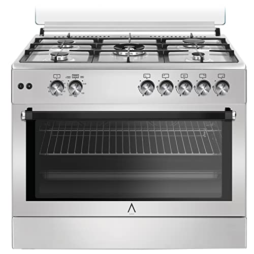ALPHA Cocina de Gas VULCANO LUX-90 Inox, Encendido automático, corte de gas seguro y temporizador en horno. **Alta Gama**