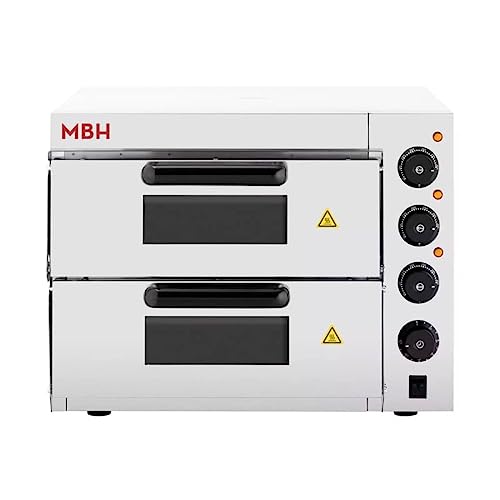 MBH - Horno de pizza profesional eléctrico de 2 pisos para hostelería. Horno para 2 pizzas industrial pequeño para bar y restaurante