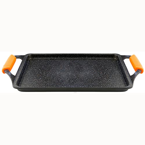 WECOOK! - Bandeja Asadora de Aluminio Fundido ECOCHEF 43x25cm, Antiadherente con Titanium Ecológico sin PFOA, Apta todo tipo de cocinas, Inducción y Horno, Asas de Silicona, Plancha de Asar, Grill