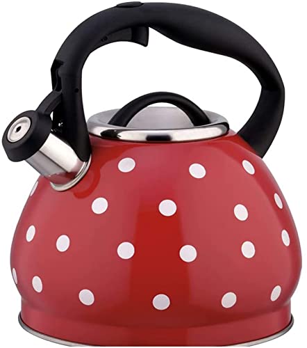 NBXLHAO Hervidor de té, Tetera de 3L, Tetera de Acero Inoxidable, Tetera con Silbato, Estufa de Gas, Tetera silbante, Tetera Bouilloire, jarras de Cocina de inducción,Rojo