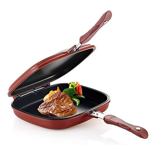 Sartén Práctica Antiadherente de 28 cm Sartén para carne BBQ, Sartén Cuadrada de Doble cara Sartén Antiadherente, Sartén de Doble cara Herramienta de Cocina para Barbacoa Utensilios de Cocina