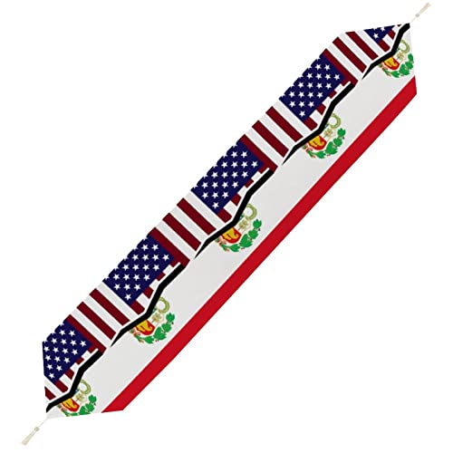 Camino de mesa de la bandera estadounidense y peruana para fiesta, de felpa, corto, 178 x 33 cm