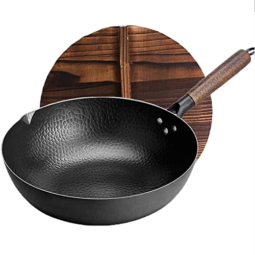 ZAANU Wok de hierro para sopa, sartén, sartén antiadherente, sartén de hierro fundido sin recubrimiento, sartén antiadherente, sartén, utensilios de cocina para el hogar, olla para sarté