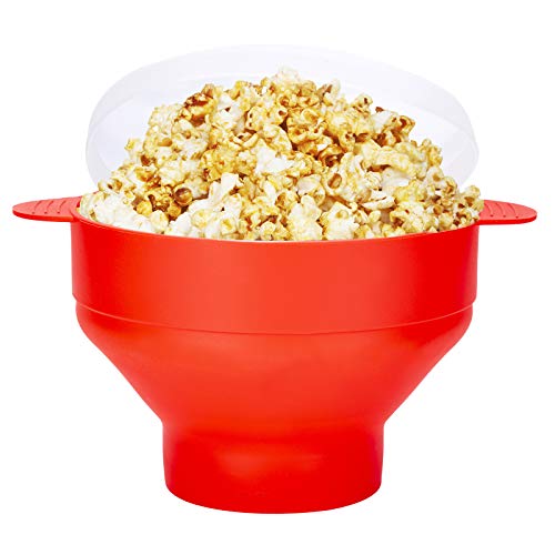 Entemah Pop Corn para Preparar Palomitas en Microondas, Cuenco Plegable de Silicona para Palomitas con Tapa y Asas, Palomitas de silicona sin BPA, Recipiente Plegable