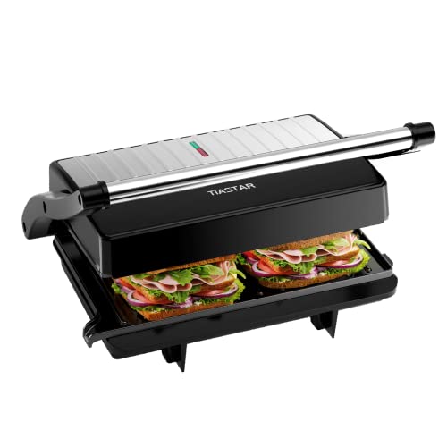 Tiastar Parrilla Eléctrica 1000W, Versátil Sandwichera & Máquina de Panini con Revestimien to Antiadherente Placas