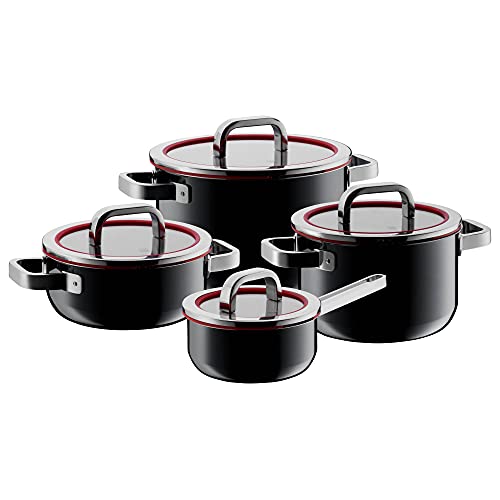 WMF Batería de Cocina 4 Piezas Functional Black Compuesta Baja de 20 cm, Cacerola Alta de 20 y 24 cm, cazo 16 cm Ø, Negro, 4 Unidades
