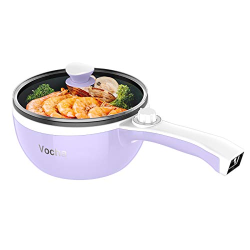 Vocha Cazuela Eléctrica, Mini Sarten Electrica Con Tapa, Multifunción Olla Antiadherente, Calefacción rápida, 20cm Diámetro, 1.5 L, Fondue Eléctrica Portátil para Hogar/Estudio/Viajes (Púrpura)