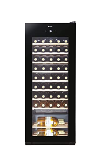Haier Wine Bank 50 Series 3 WS50GA - Vinoteca de 50 botellas,Estantes de madera, Filtro Anti-UV, Filtro de carbón, Display Digital, Iluminación LED, Silenciosa 39 dbA, Antivibraciones, Clase G