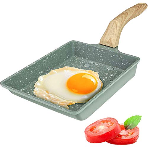 Sartén Japonesa Antiadherente para Tortillas, Rectangular Sartén para Huevos con Mango de Madera Anti Escaldado y Cepillo de Aceite, Estufa de Gas y Compatible con Inducción, Apto para Lavavajillas