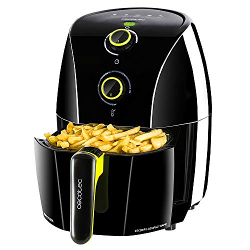 Cecotec Freidora sin Aceite 1,5L de Aire Caliente Cecofry Compact Rapid Black. 900 W, Dietética, Capacidad para 400 gr, Temperatura 200ºC, Tiempo Ajustable, Incluye Recetario