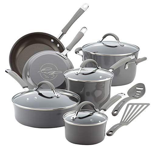 Rachael Ray Cucina - 12 piezas de porcelana esmaltada antiadherente S Sea Salt Gray