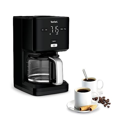 Tefal CM600810 Smart N Light CM6008 Cafetera Filtro Capacidad de 1.25 l, Cabezal de Extracción Extragrande, Programable 24 h, Función Aroma, Apagado Automático en 30 minutos, Antigoteo, Color Negro