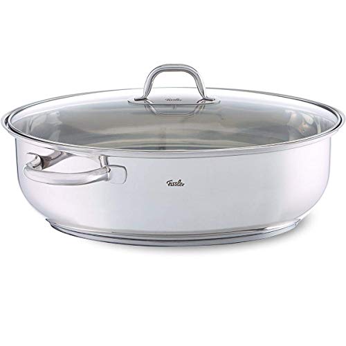 Fissler / Rustidera de acero inoxidable (8,8 litros, Ø 38 cm) con tapadera de vidrio, seguro para el horno y el lavavajillas, apta para inducción