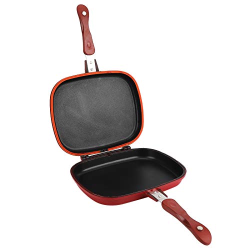 Cikonielf Sartén De Aleación De Aluminio Sartén De Doble Cara Cuadrada Antiadherente Para Parrilla De Barbacoa Suministros De Cocina 28Cm Rojo