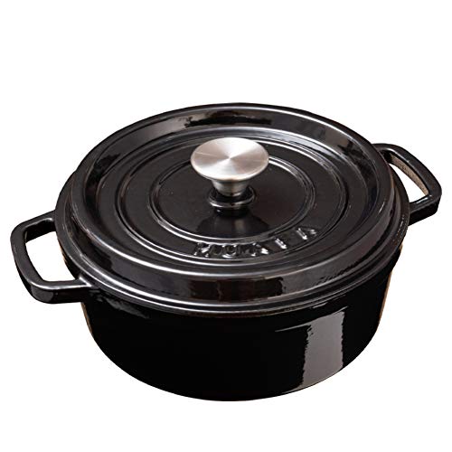 HUAFA Olla Cocotte Redonda con Tapa, Hierro Fundido, 28 cm,6,7 L, Todas Las Fuentes de Calor Incl. Inducción, Negro (Negro, 28cm)