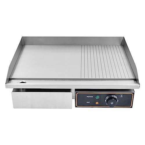 Plancha eléctrica para encimera, plancha eléctrica de acero inoxidable, parrilla para barbacoa antiadherente profesional Superficie Lisa y Ondulada 220~240 V 3000 W, 55 x 43 x 21 cm