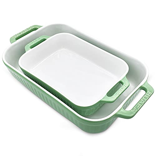 HUAFA Bandeja Horno Rectangular para Horno Cerámica Fuente Horno,para 4-6 porciones, Ideal para Lasaña Pastel Cazuela Tapas, Dimensiones internas:23,5x18x5 cm /33,5x22x7 cm,Verde Claro