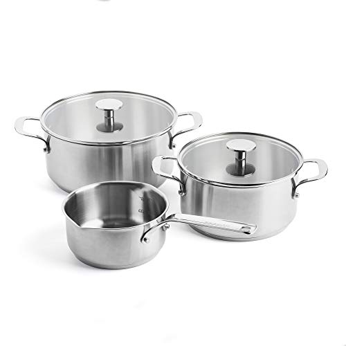 KitchenAid Batería de Cocina Antiadherente de Acero Inoxidable con Tapa, Apto para Todo Tipo de Cocinas, Inducción, Horno y Lavavajillas, 20/24 cm + Cazo 16 cm/1,5L, 5 piezas