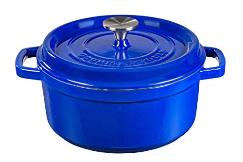 XSQUO Useful Tech Olla de Hierro Fundido con Recubrimiento cerámico vitrificado tamaño 24 cm y 3,6 litros para 6/4 comensales. Azul. Gourmet Tools.