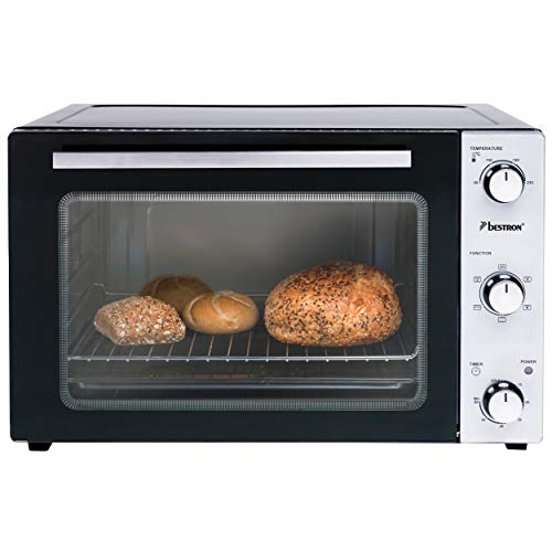 Bestron AOV45 Mini Horno 2 en 1 con Pincho Giratorio, 1800 W, 45 litros, Acero Inoxidable, Negro