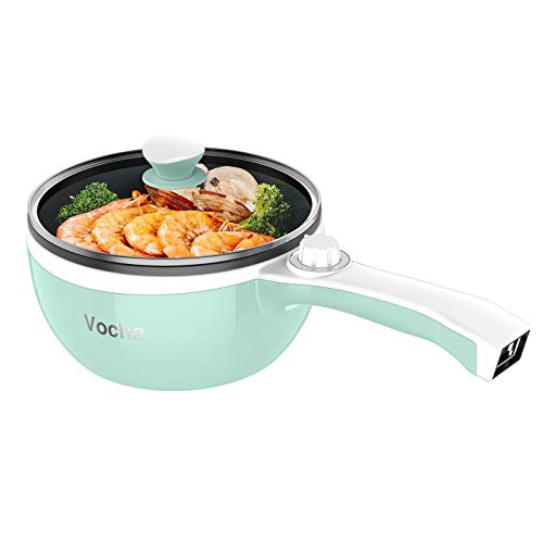 Vocha Mini Olla Eléctrica, Sarten Antiadherente Electrica Multifunción Con Tapa, Calefacción rápida, 20cm Diámetro, 1.5 L, Hot Pot Fondue Eléctrica Portátil para Hogar/Estudio/Viajes (Verde)