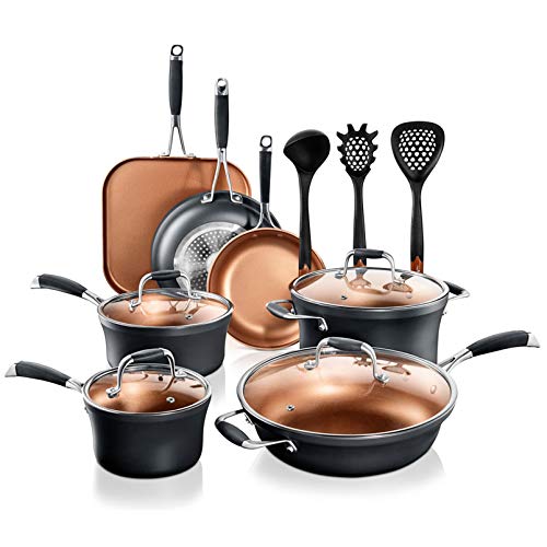 NutriChef Stackable Pots and Pans 14-Piece Nonstick Kitchen Cookware Set, Copper