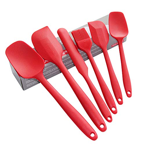 Juego de espátulas de silicona, utensilios para cocinar, hornear, mezclar y utensilios de cocina antiadherentes, sin BPA, aptos para lavavajillas.(Red)